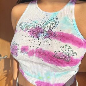 hanes bedazzled butterfly cropped tank